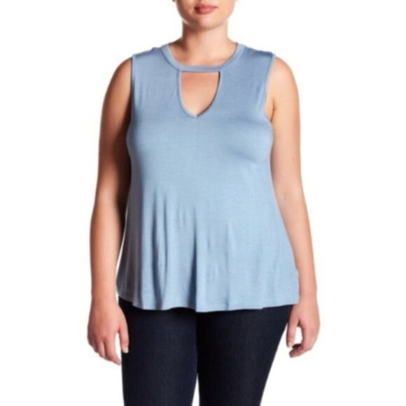 H.I.P. Womens Blue Keyhole Sleeveless Jersey Knit Tank Top Plus Sz 3X New - Picture 1 of 5